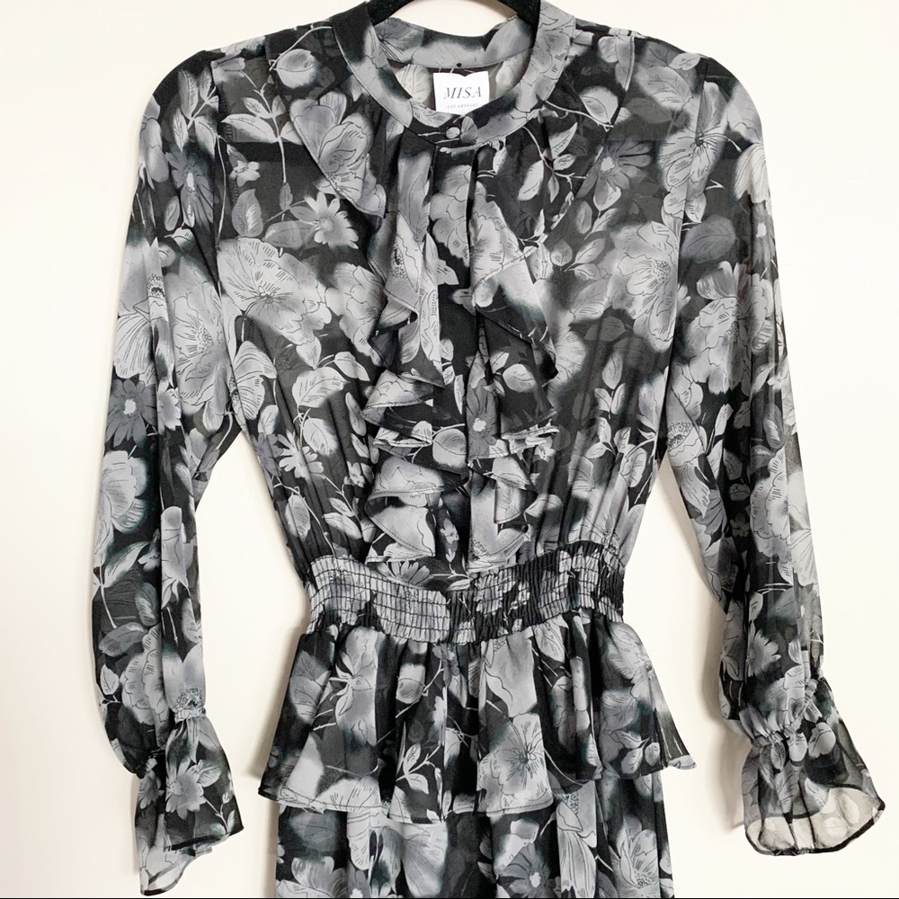 MISA Los Angeles Black Foral Agnese Midi Dress S - Picture 7 of 14